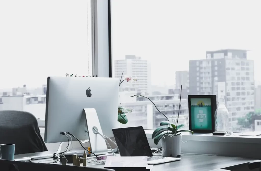 Modern office desk setup showcasing innovative micro technology.